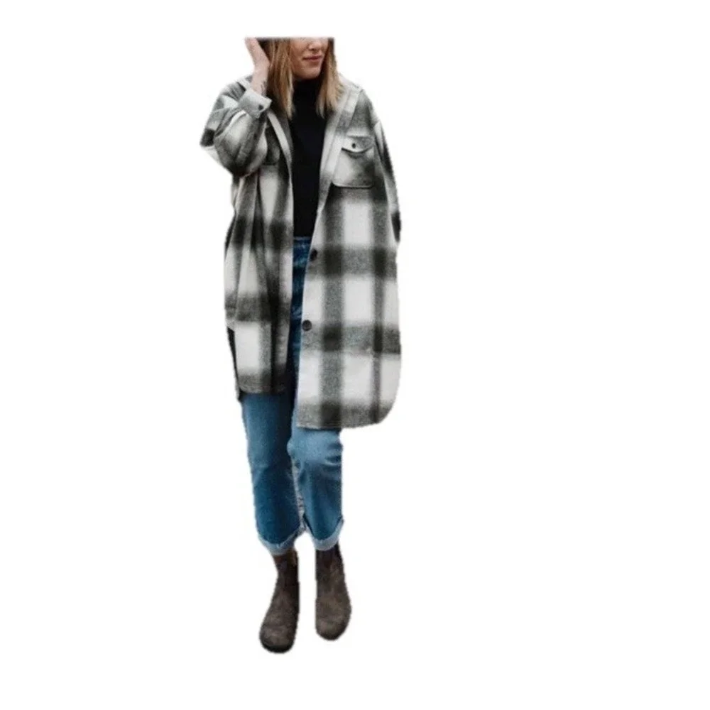 Basin and Range Flannel Plaid‎ Oversized Shacket Jacket Women Sz XS Wool Blend